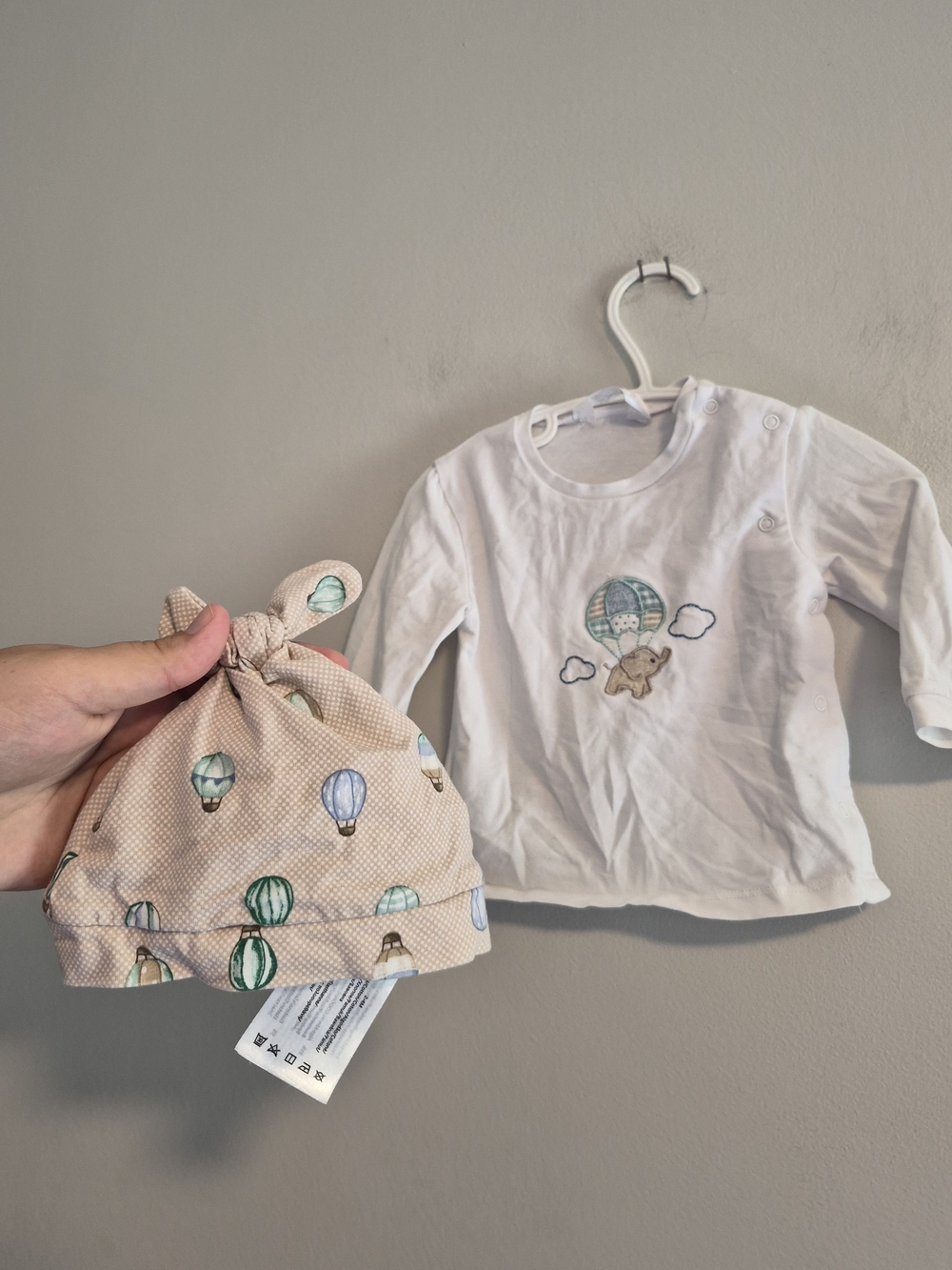 Mayoral 2/4m White Elephant Hot Air Balloon Long Sleeve Shirt & Knot Hat Set